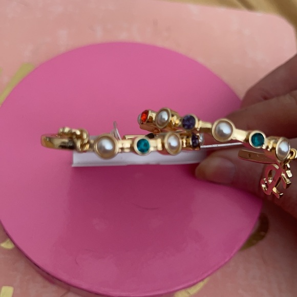 1 left!! Sale! Couture Gold large Hoops with crystals & Faux pearls with logo - Picture 3 of 12